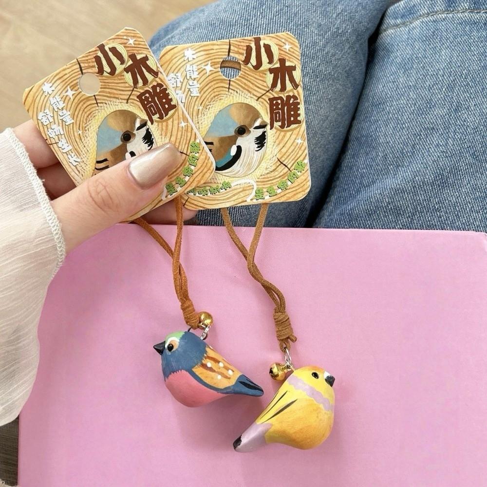 Cute Wood Carving Keychain Sparrow Brids Key Ring Unique Wooden Bird Pendant Bag Hanging