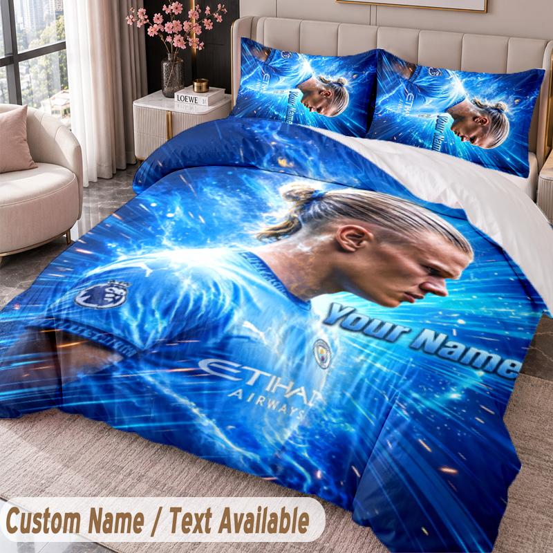 Erling Haaland Printed Bedding Set Custom Name Text 1 Duvet Cover 2 Pillowcases For Bedroom