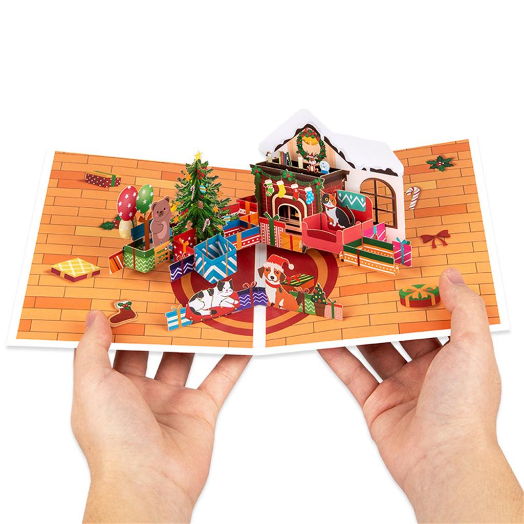 Christmas House Greeting Cards Colorful 3D Pop Up Christmas Cards Set Handmade Holiday Greetings For New Year