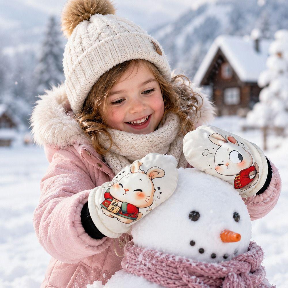 Non-slip Snow Gloves Warm Kids Winter Mittens Cute Children Ski Gloves Mountaineering