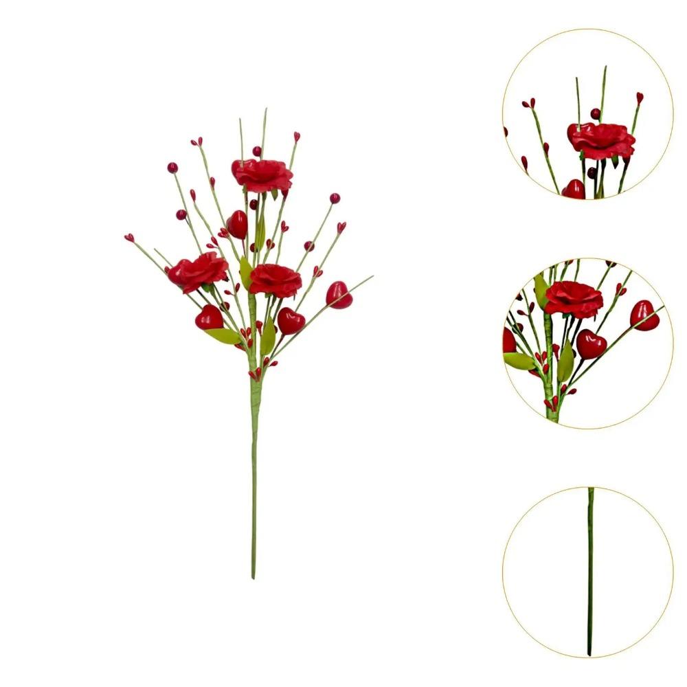 2pcs Red Pink Artificial Rose Heart Berry Branches Romantic Artificial Flower  Anniversary