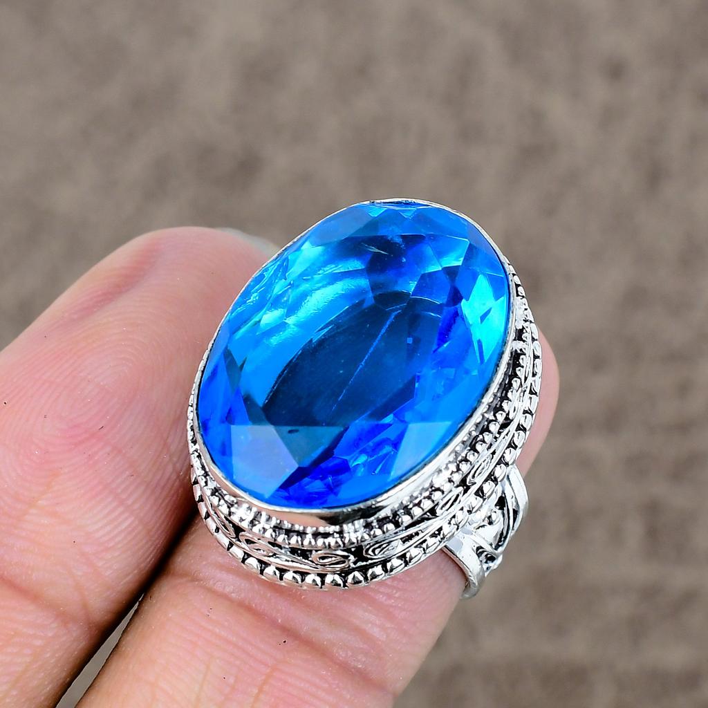 Blue Topaz Genstone Handmade 925 Sterling Silver Jewelry Ring Size 6.5 KKG-481