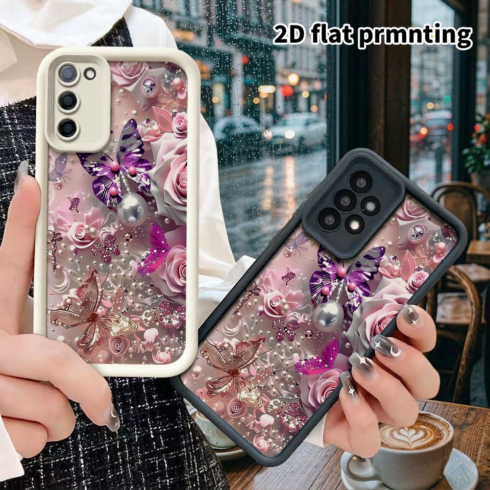 Phone Case: 2D Flat Samsung Galaxy A34 A35 M05 M06 S20 S22 S21 FE Plus 5G Step Protection Case, Small Pearls, Christmas and Halloween Gifts