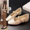 Medium Heel Retro One-word Chain Shallow Mouth Leather Shoes 2025 New Spring and Summer Square Head Versatile Mary Jane Single Shoes Women