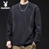 Playboy Men's Long-Sleeve Crew Neck Patchwork Casual T-Shirt