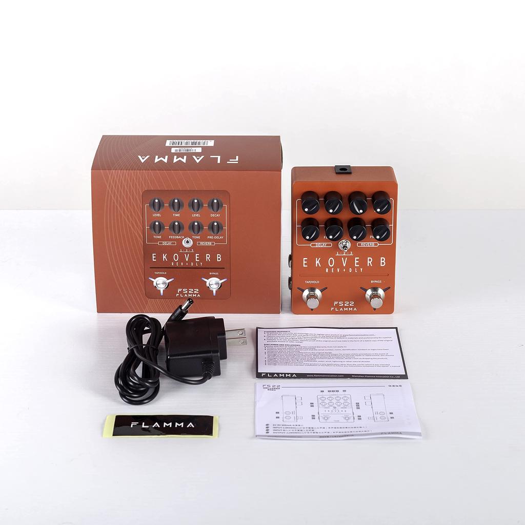 FLAMMA FS22 Delay and Reverb Guitar Effects Pedal with Tap, Tempo, Freeze, and Trail-On Functions, Red, ATMOSPHERE Stereo Digital Effects Pedal