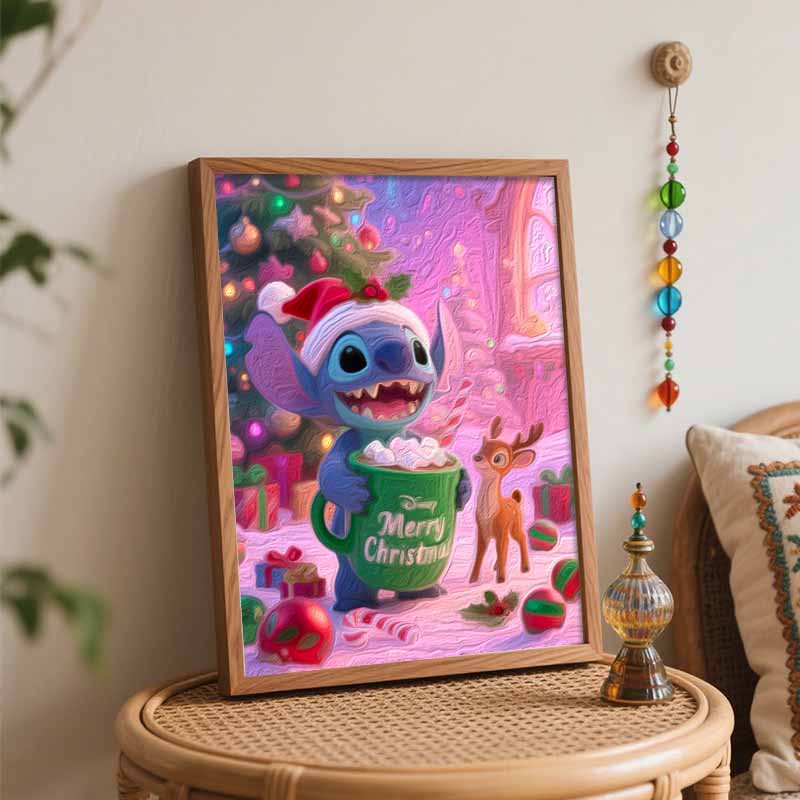 Disney Стич Рождество масляная живопись ручная роспись раскрашивание painting ручная работа DIY домашний декор подарок