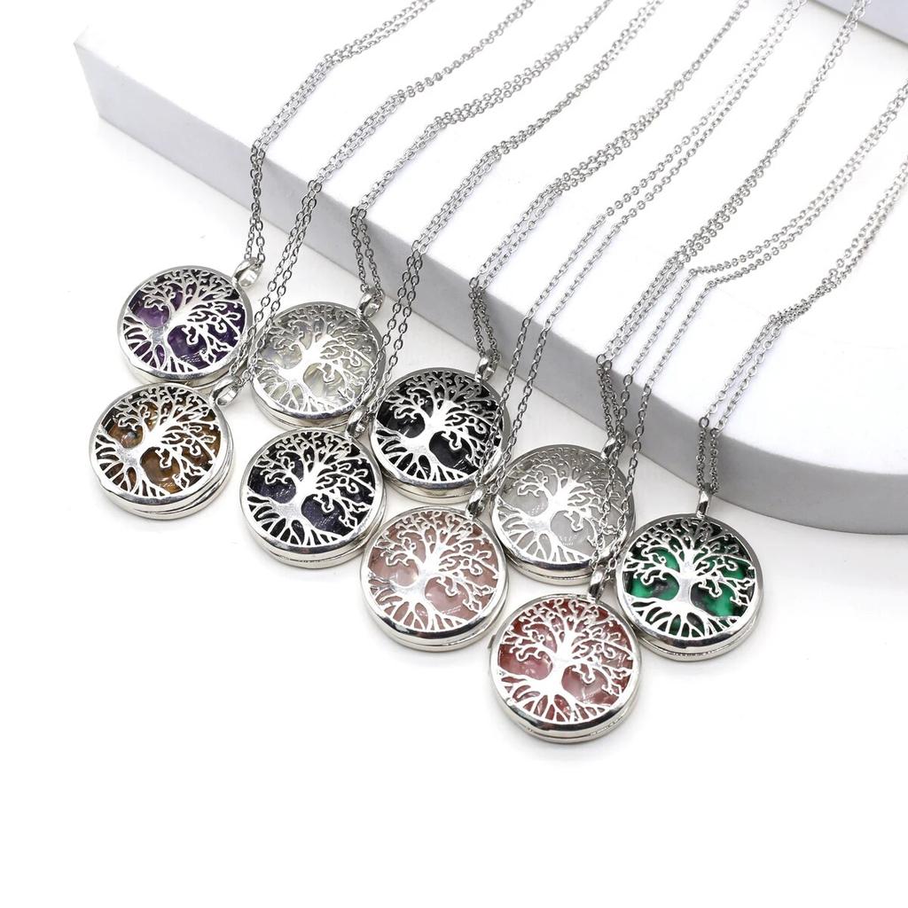 Ожерелье «Древо жизни» из натурального камня, бирюза/агаты, полая открытая подвеска для женщин и девочек, подарок на день рождения, длина цепочки 60 см