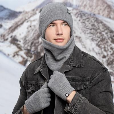 Зимний теплый утолщенный набор из трех предметов: шапка, шарф, перчатки, ветрозащитная вязаная шапка для взрослых