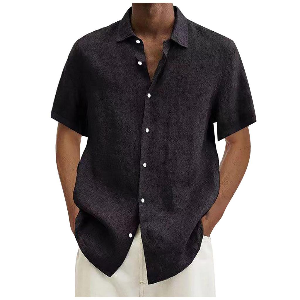 Designer Spring Summer Men's Casual Cotton Linen Solid Color Short Sleeve Shirts Loose Shirts