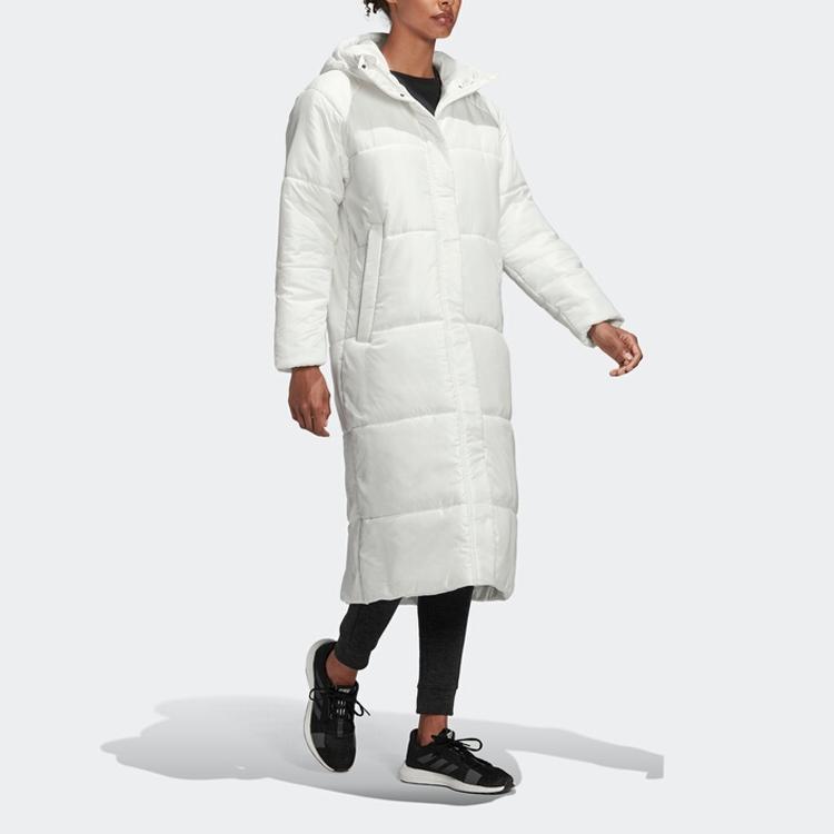 adidas Женское повседневное спортивное теплое длинное хлопковое пальто с капюшоном Зимнее Белое EK4814