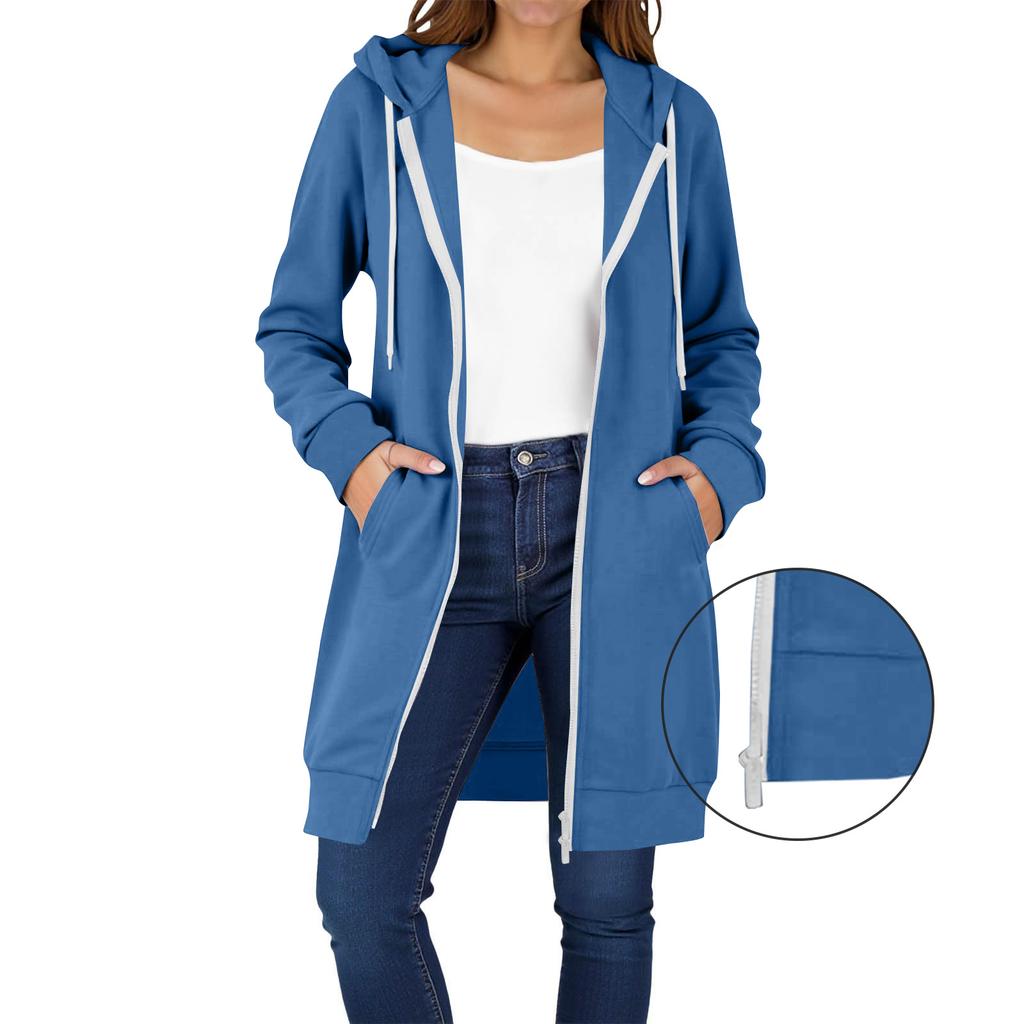 Women's Zip Up Hoodies Long Sleeve Long Tunic Sweatshirts Oversized Fleece Casual  Fall Jacket Coat With Pocket