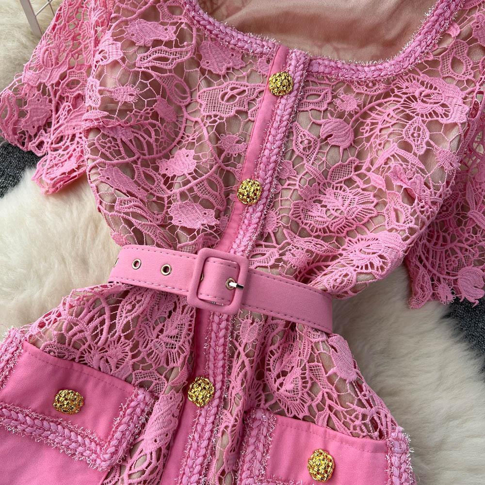 Взлетно-посадочная полоса, вязаное крючком, кружевное платье-карандаш с цветочной вышивкой, летние вечерние женские роскошные дизайнерские розовые миди, тонкие облегающие офисные платья