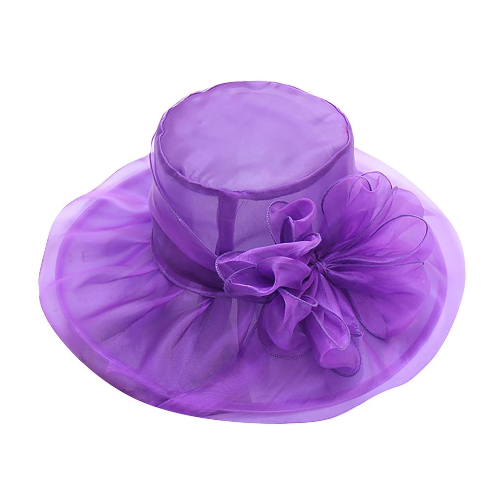 Women's Organza Church Fascinator Bridal Tea Party Flower Wedding Hat Large Rim Basin Cap