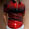 Men's Colorful Striped Printed T-shirt, Zipper, Men's Casual Top, Golf Clothing, Simple and Fashionable Polo, Summer