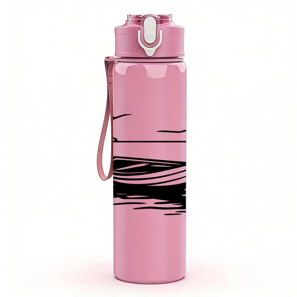 1PC Lake Boat Minimal Line Drawing 750ml Color Plastic Sports Water Bottle Leakproof Flip Straw Lid Suitable for Sports Office Home Use