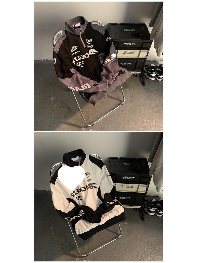 Унисекс Ретро Гоночный Свитшот на Молнии до Середины: Трендовая уличная мотоциклетная куртка для весны и осени