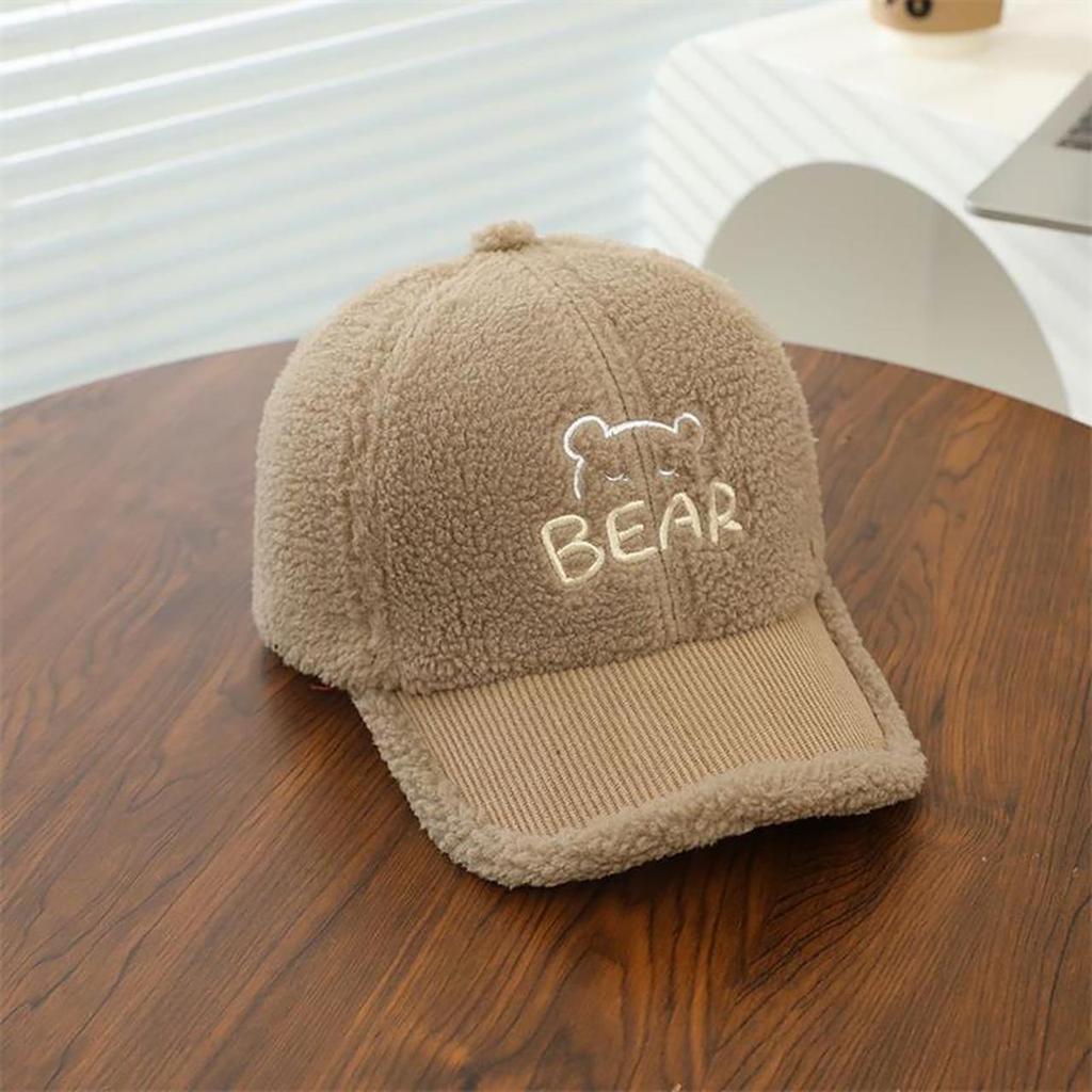 Милая детская бейсболка с вышивкой медведя, осенне-зимняя, из овечьей шерсти, для мальчиков и девочек, с козырьком-уткой, для детей, теплая кепка с козырьком