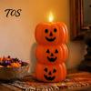 Seasonal Indoor Lighting Halloween 3 Tier Stacked Pumpkin Candle Light, Flickering Flameless LED Decorative Figurines Candle, Battery Operated