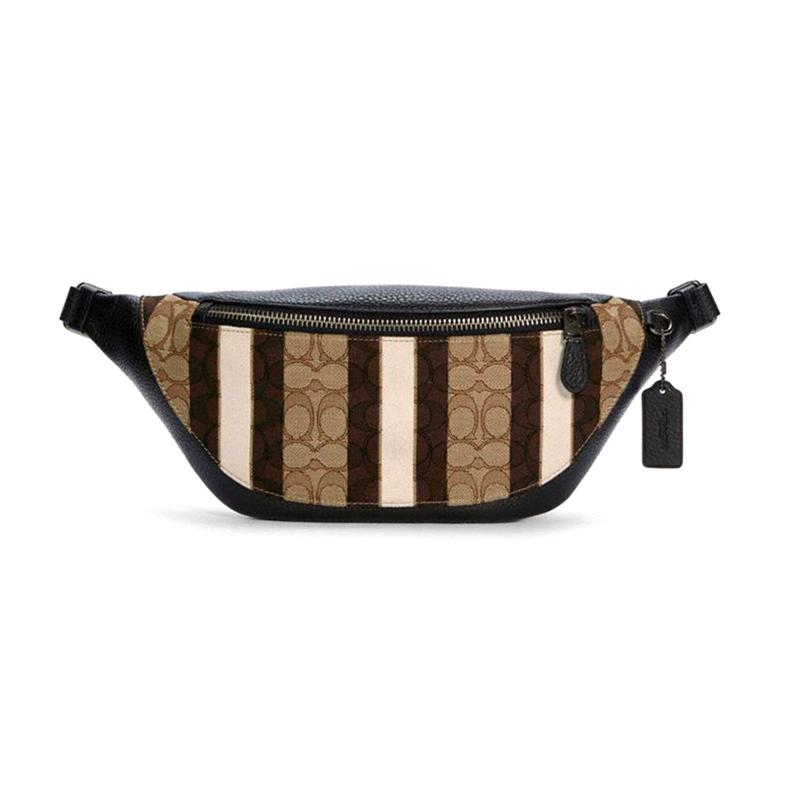 COACH Warren 33 classic presbyopia canvas leather crossbody chest bag waist bag large men's khaki brown and black color matching