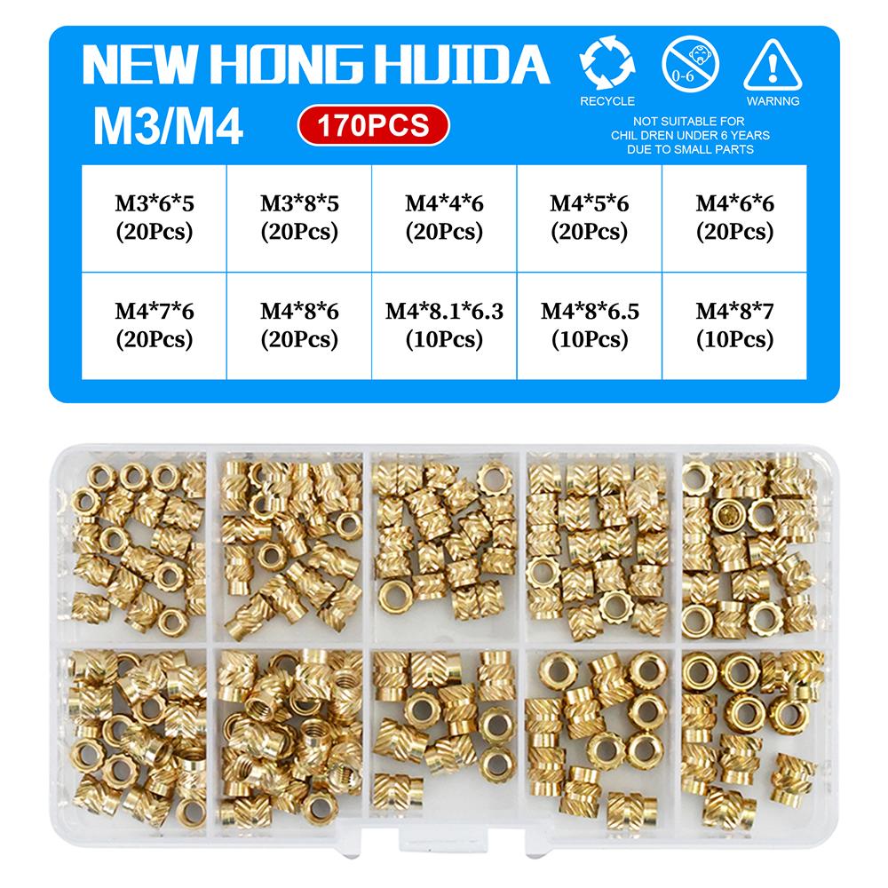 M2 M2.5 M3 M4 M5 M6 Heat Brass Insert Nut Kit Metric Thread Hot Melt Molding Injection Embedded Inserts With Box For 3d Printer