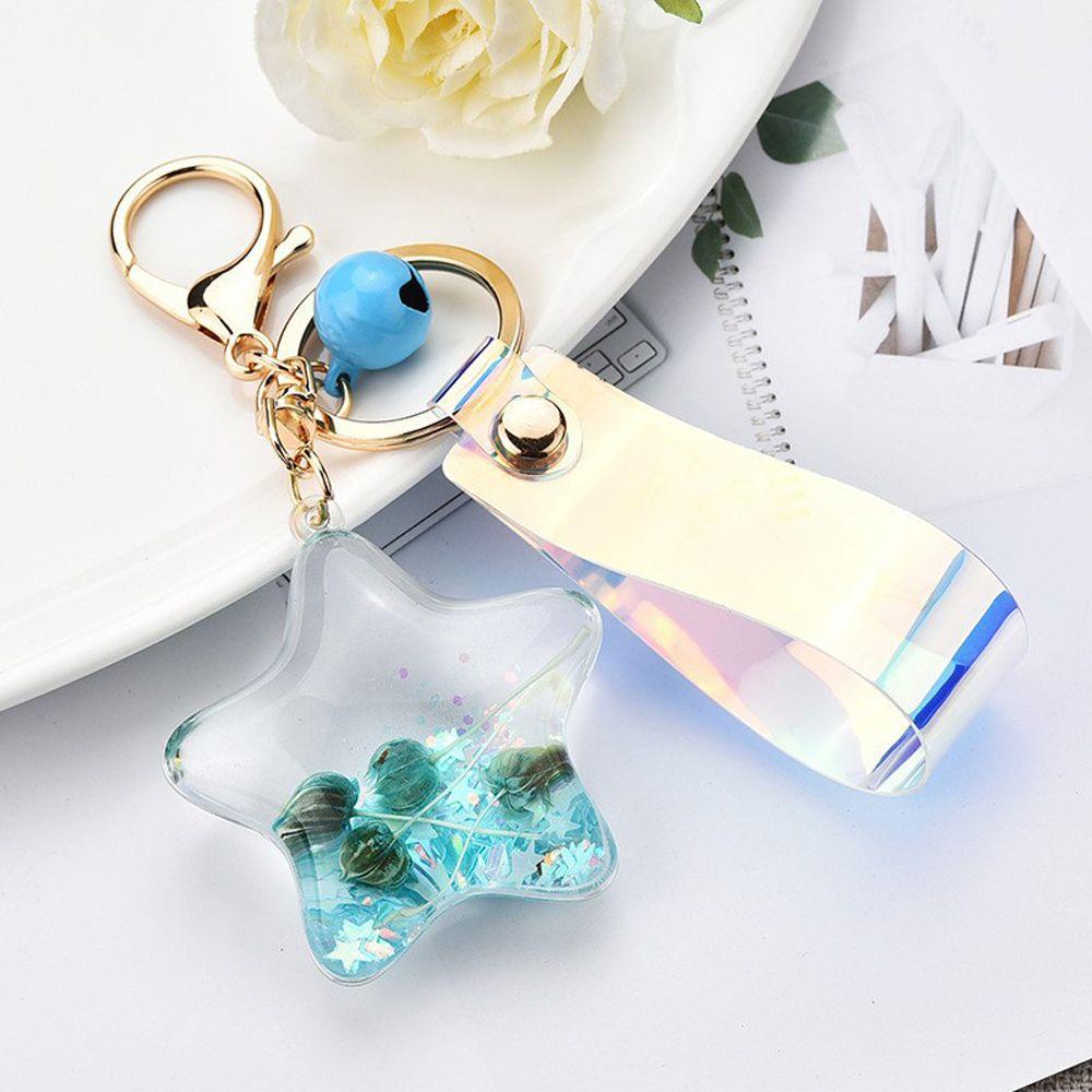 Quicksand Sequined Move Glitter Acrylic Starfish Shell Keychain Key Chain Car Keyfob Liquid Keyring