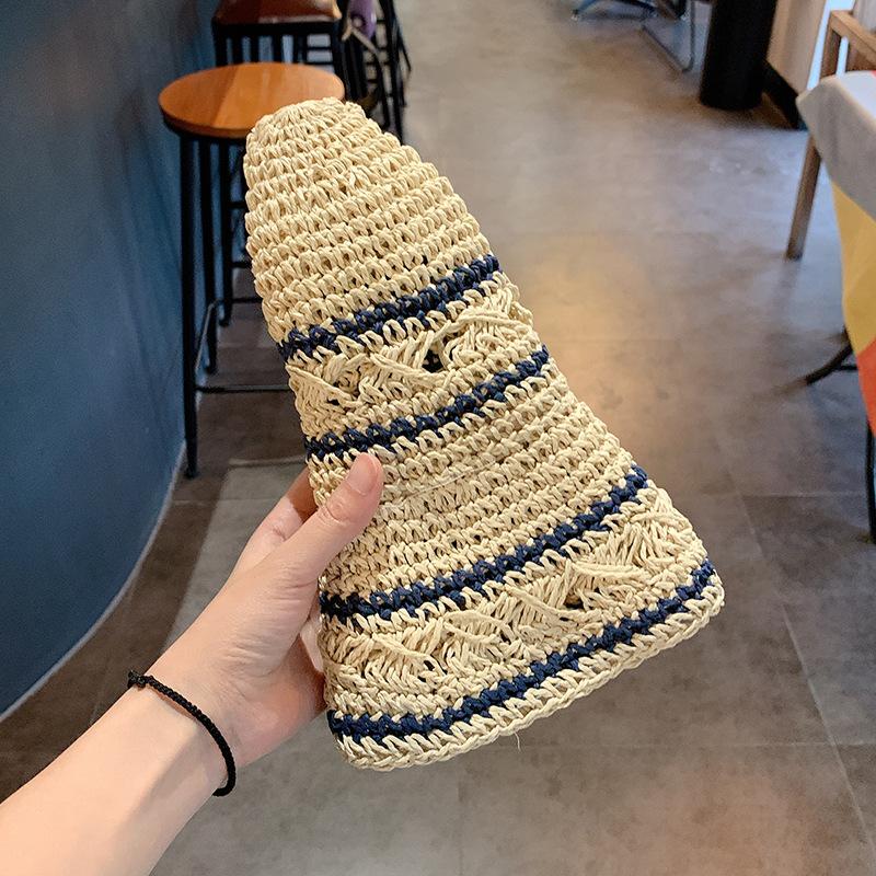 Тканая рыбацкая шляпа, женская корейская версия лица, маленькая летняя солнцезащитная соломенная шляпа, связанная крючком, маленькая свежая складная солнцезащитная шляпа с большими полями, прилив 