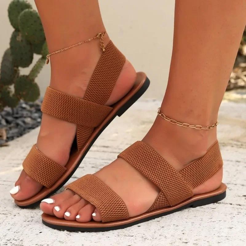 Women Flat Sandals 2024 Leather Cross Strap Rome Style High Quality Summer Ladies Shoes Buckle Strap 36-43