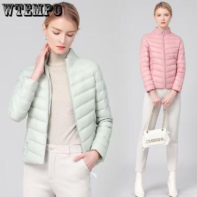 Женская короткая однотонная пуховая куртка, приталенная, со стойкой, легкая