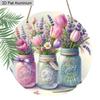 2D Flat 1pc Spring Pastoral Vase Aluminum Sign Round Decorative Hanging Ornament, Home Kitchen Garden Balcony Fence Decor, Gardening Studio Decor