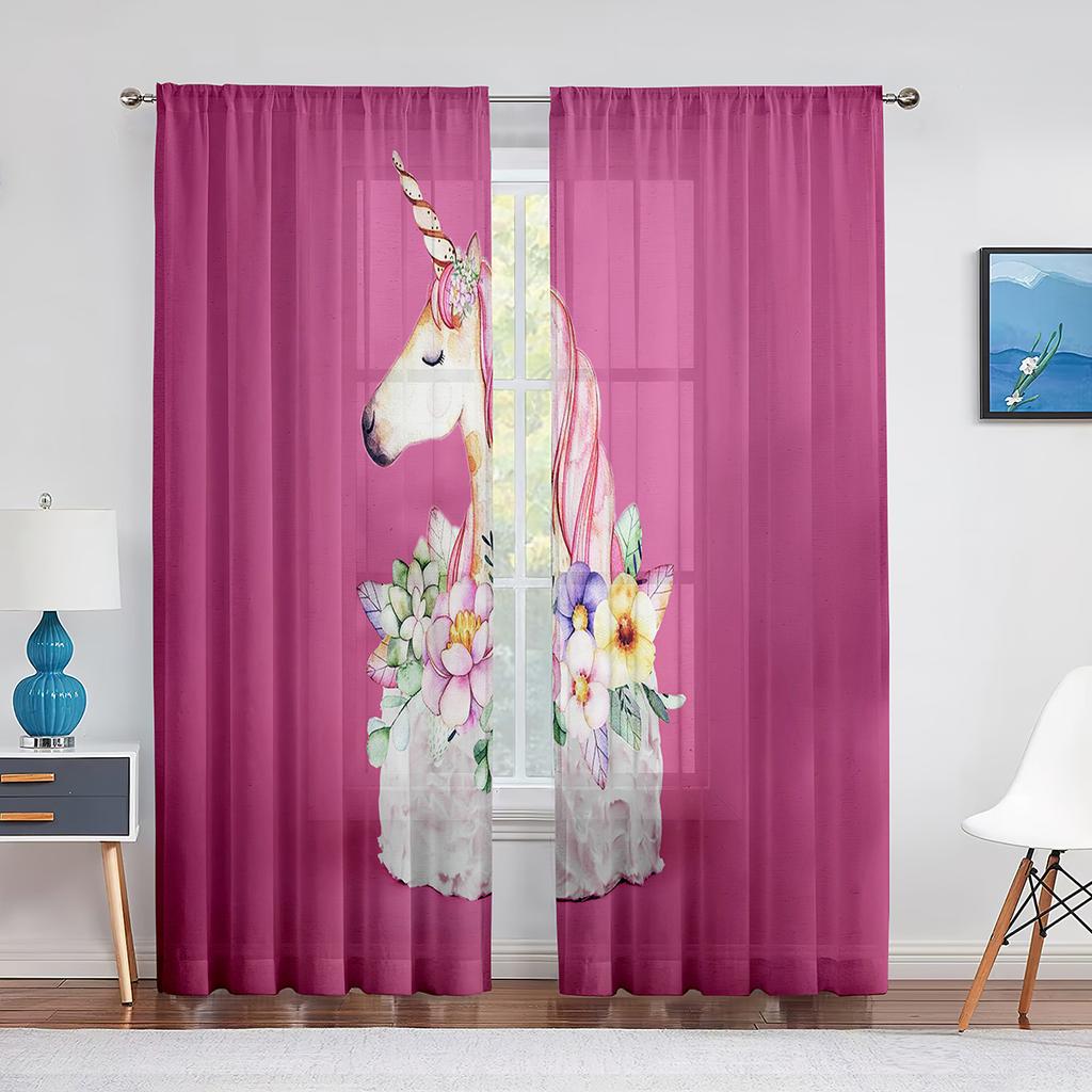 Красочные единороги Радуга Принт Узор Прозрачная вуаль Шторы для спальни Гостиная Кухня Декор Шифон Тюль Окна Шторы
