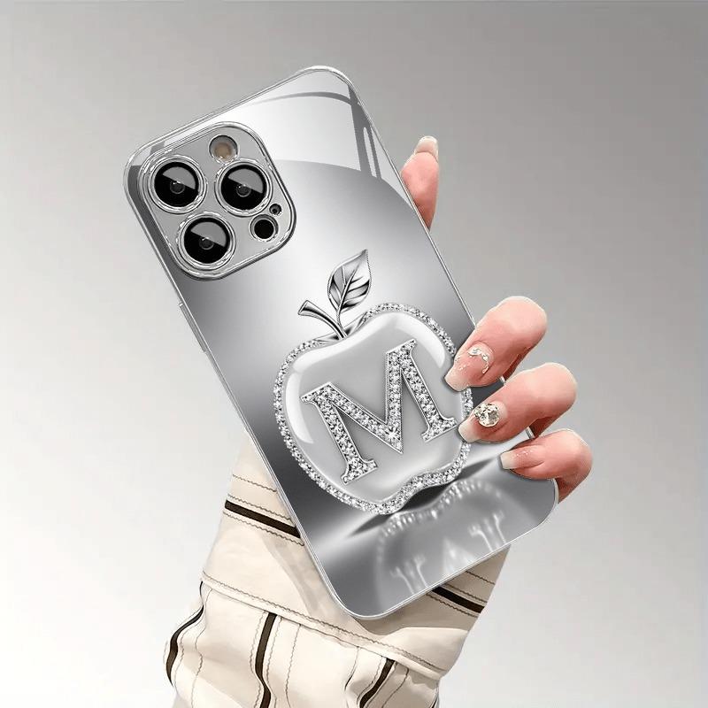Серебряная буква M Для узора Apple Стеклянный гальванизированный чехол для телефона Для iPhone 17 16 15 14 13 12 11 Pro Max 14 Plus 16E 17Air Чехол