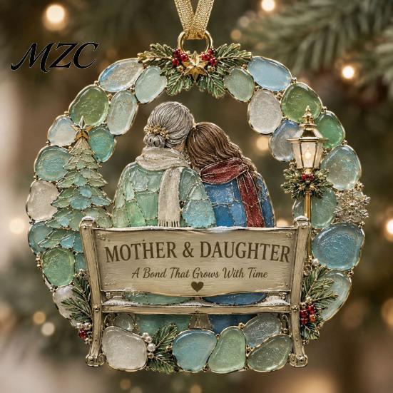 Office Christmas Party Decor Sea Glass Family Ornament, Mother Daughter Sisters Acrylic Hanging Decoration, Home Is Decorative Ornaments for Where Mom
