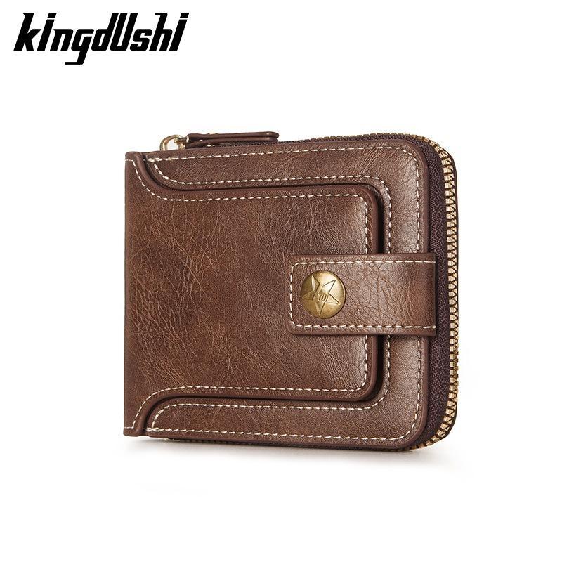 Винтажный мужской маленький кошелек из искусственной кожи, короткий кошелек с горизонтальной молнией и пряжкой, карман для монет, тройной чехол для карт, кошелек