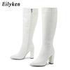 Fashion Eilyken Women Knee-High Boots Elegant Street Style Pointed Toe Chunky High Heel Zipper Long Booties Party Shoes