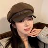 British Style Wool Octagonal Hat Korean Style Painter Hat Retro Pu Leather Beret Girl