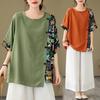 Винтажный принт пэчворк топы летние короткие рукава нерегулярные свободные футболки больших размеров повседневные модные элегантные женские футболки одежда