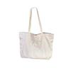 Elegant Pearl Beige Bow Tote Bag Lovely Embroidered Canvas School Bag For Girls