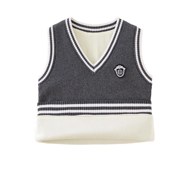 V-neck Contrast Wool Vest Boys Knitted Vest Sweater Girls School Uniform Kindergarten Uniform