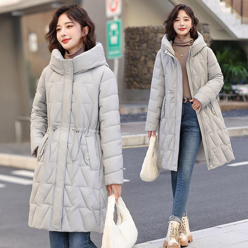 Moda invernale vestiti imbottiti in cotone donna taglia media e lunga vita sottile inverno taglia grande ispessito aderente vestiti in cotone cappotto donna