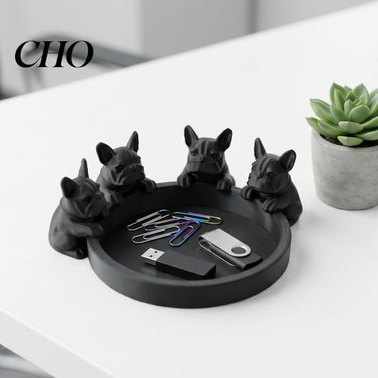 Элегантный поднос для украшений 3D-печатная фигурка собаки Милая статуэтка животного Креативное украшение Искусство для книжной полки Камин Стильный органайзер Коробка для хранения