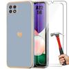 Чехол для Samsung Galaxy A22 5G - Синий - Жидкий силикон - Узор Золотое Сердце - Ударопрочная защита - Люкс