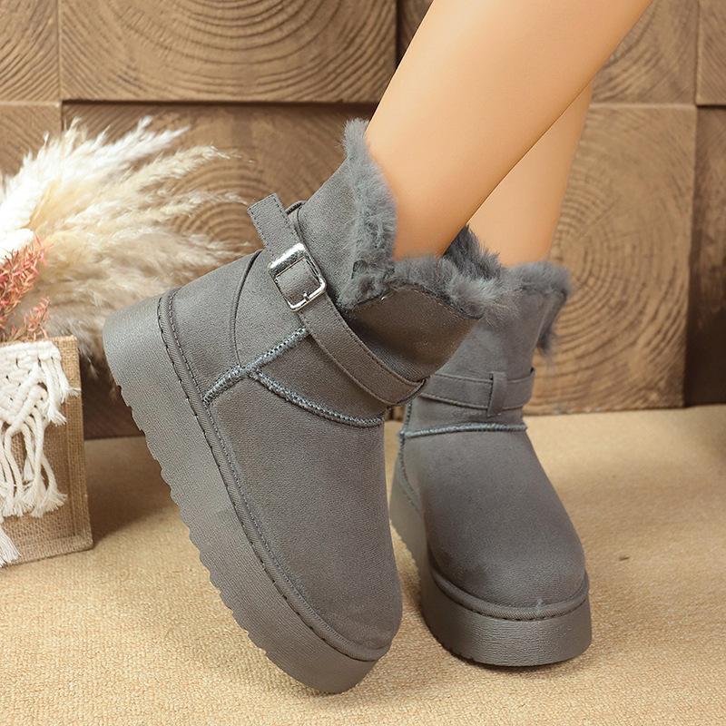 Fashion Women Snow Boots Warm Plush Cotton 2025 Winter Thickened Fluff Platform Shoes for Women Comfortable Non-slip Flat Ankle Boots