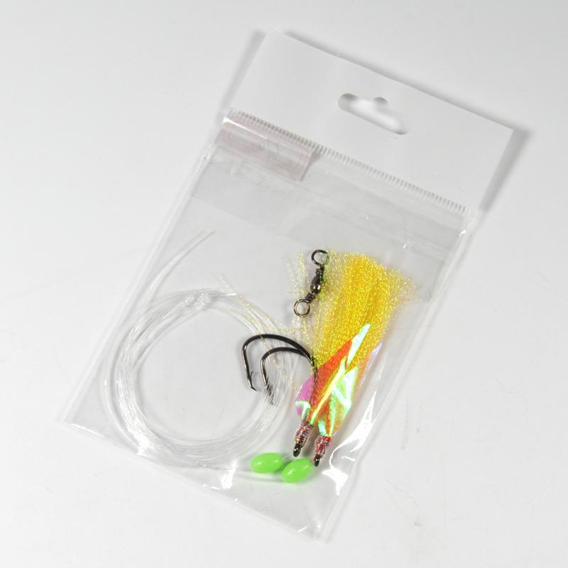 10Bags Shining Fish Skin Bait Sabiki Rigs with Hooks Sea Fishing Pink Yellow Green Flasher Bait Rigs With Barrel Swivel Herring