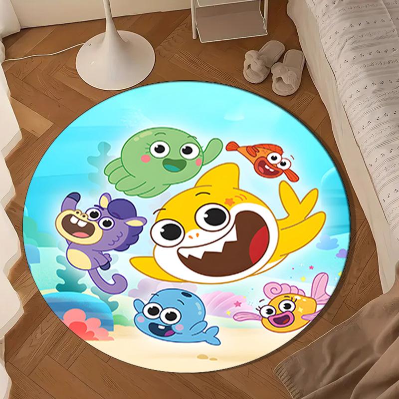 Cartoon Shark Dance Party Round Rug for Livingroom,Bedroom, Palyroom, Chair Rug, Area rug, Circle Carpet, Large Size Fan Christmas gift