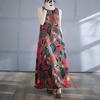 Длинная юбка Лето Новое Без рукавов Круглый вырез Платье с принтом