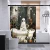 Cute Cartoon Ghost Shower Curtain Set Halloween Bathroom Curtain Washable Spooky Bathroom Curtain with Hooks for Bathroom Decor