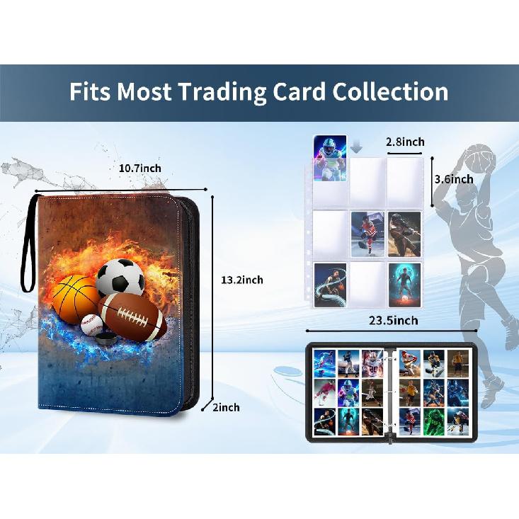 Папка-альбом для спортивных карточек, 900 карманов, 50 съемных листов для коллекционных карточек, папка на молнии, альбом для коллекционера, 3 кольца, бейсбол, футбол