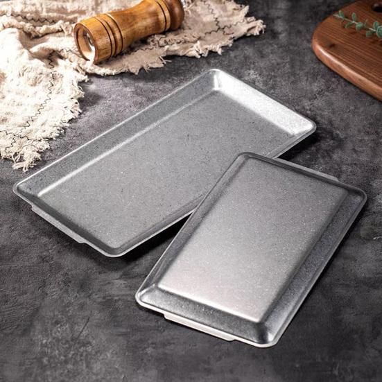 Vintage Stainless Steel Rectangular Tray Retro Industrial BBQ Platter with Double Handles Large Heavy Duty Serving Dish for Home
