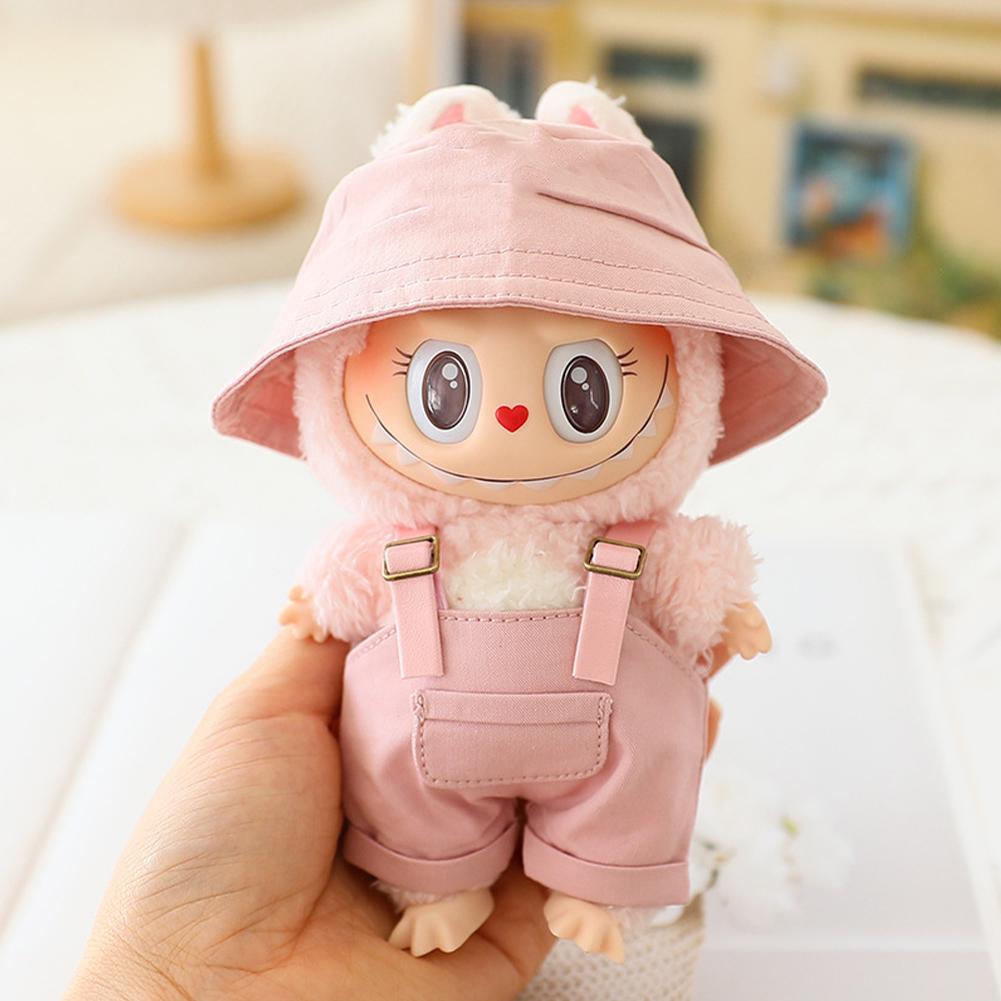 For 17cm Doll Clothes Fashion Bucket Hat Overalls Doll Clothes Color Match Hoodies Dolls Accessories Cute Decoration Little Clothes